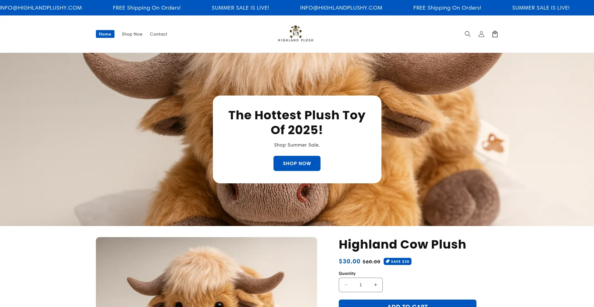 Website screenshot of Highlandplushy.com
