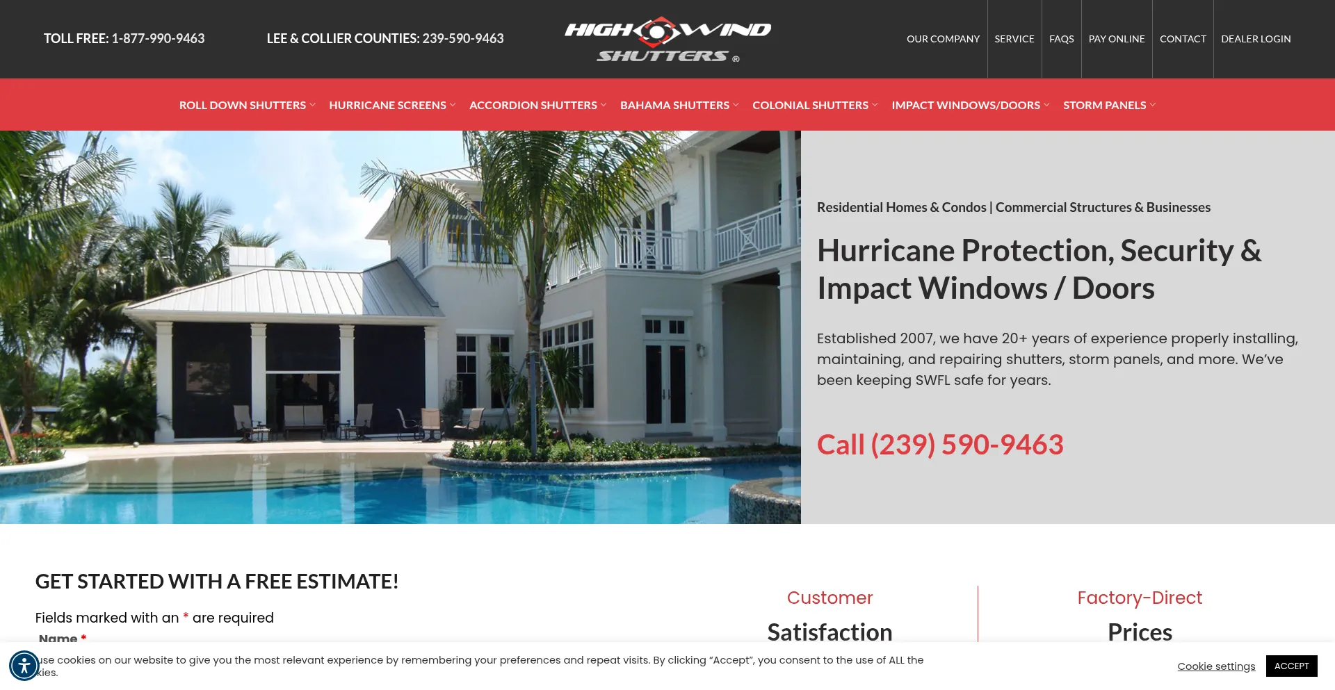Website screenshot of Highwindshutters.com