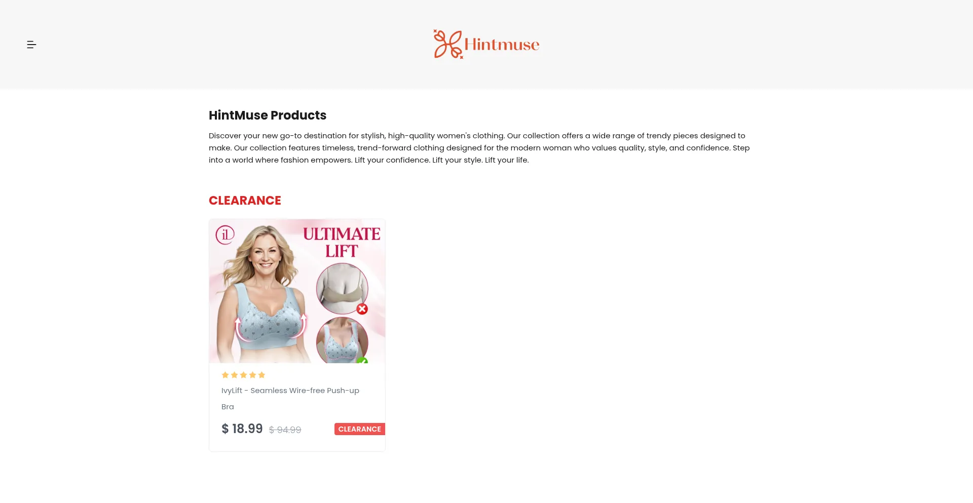 Website screenshot of Hintmuse.com