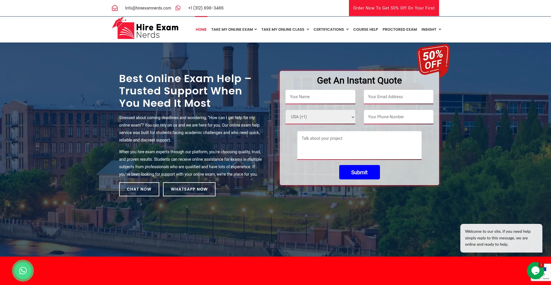 Website screenshot of Hireexamnerds.com