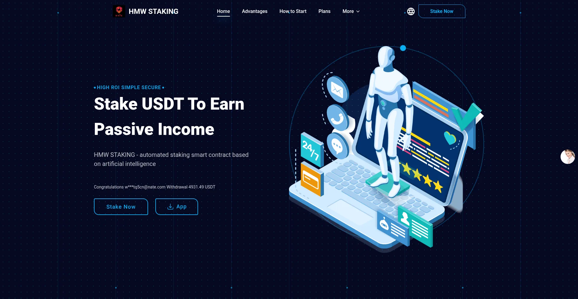 Website screenshot of Hmwstaking.vip