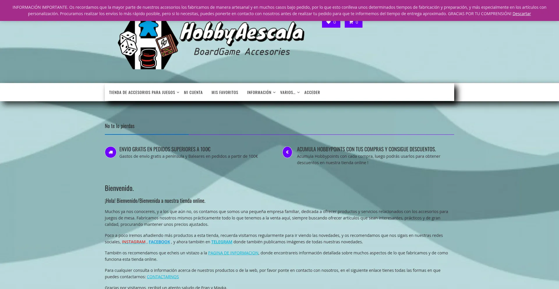 Website screenshot of Hobbyaescala.com