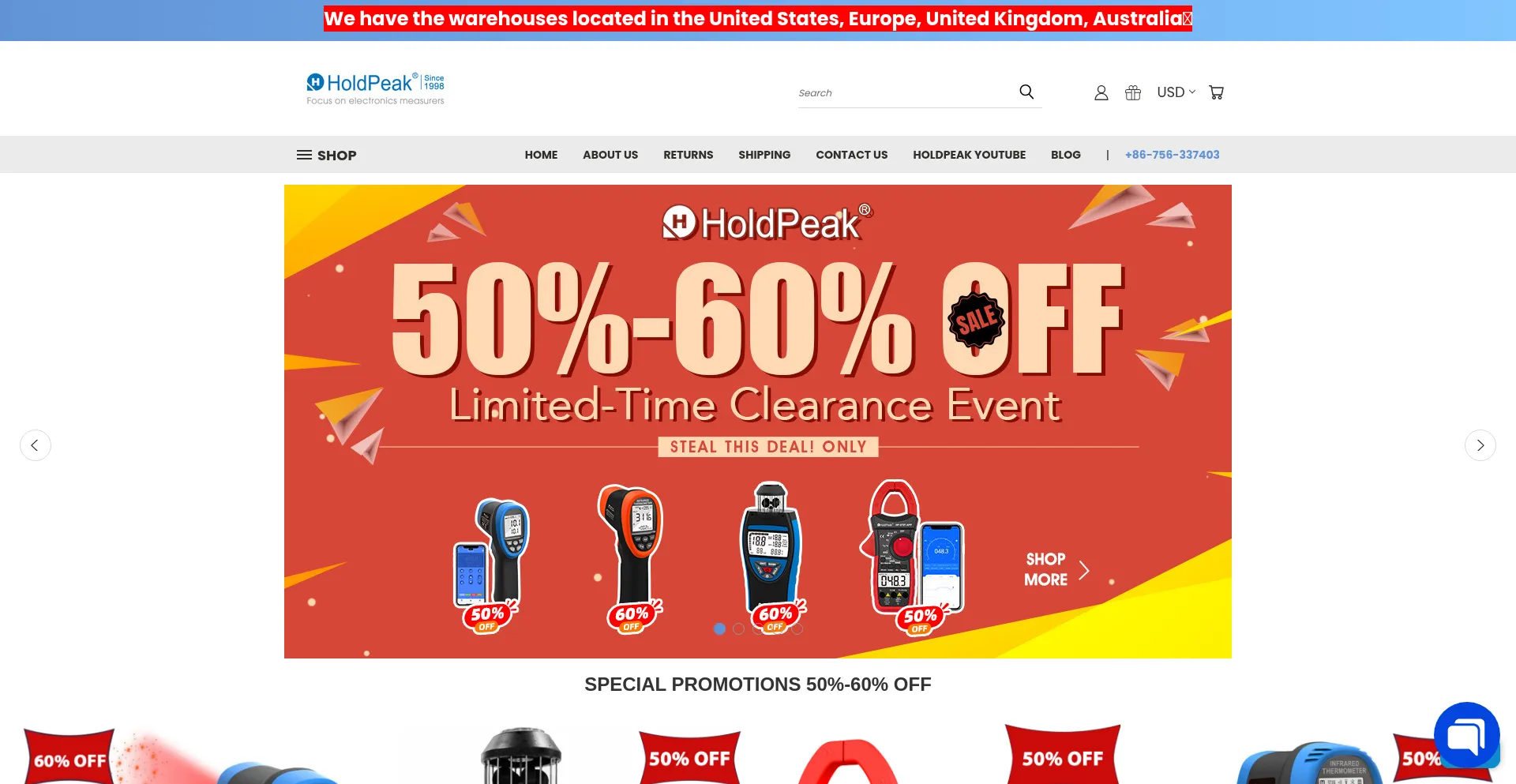 Website screenshot of Holdpeak-store.com