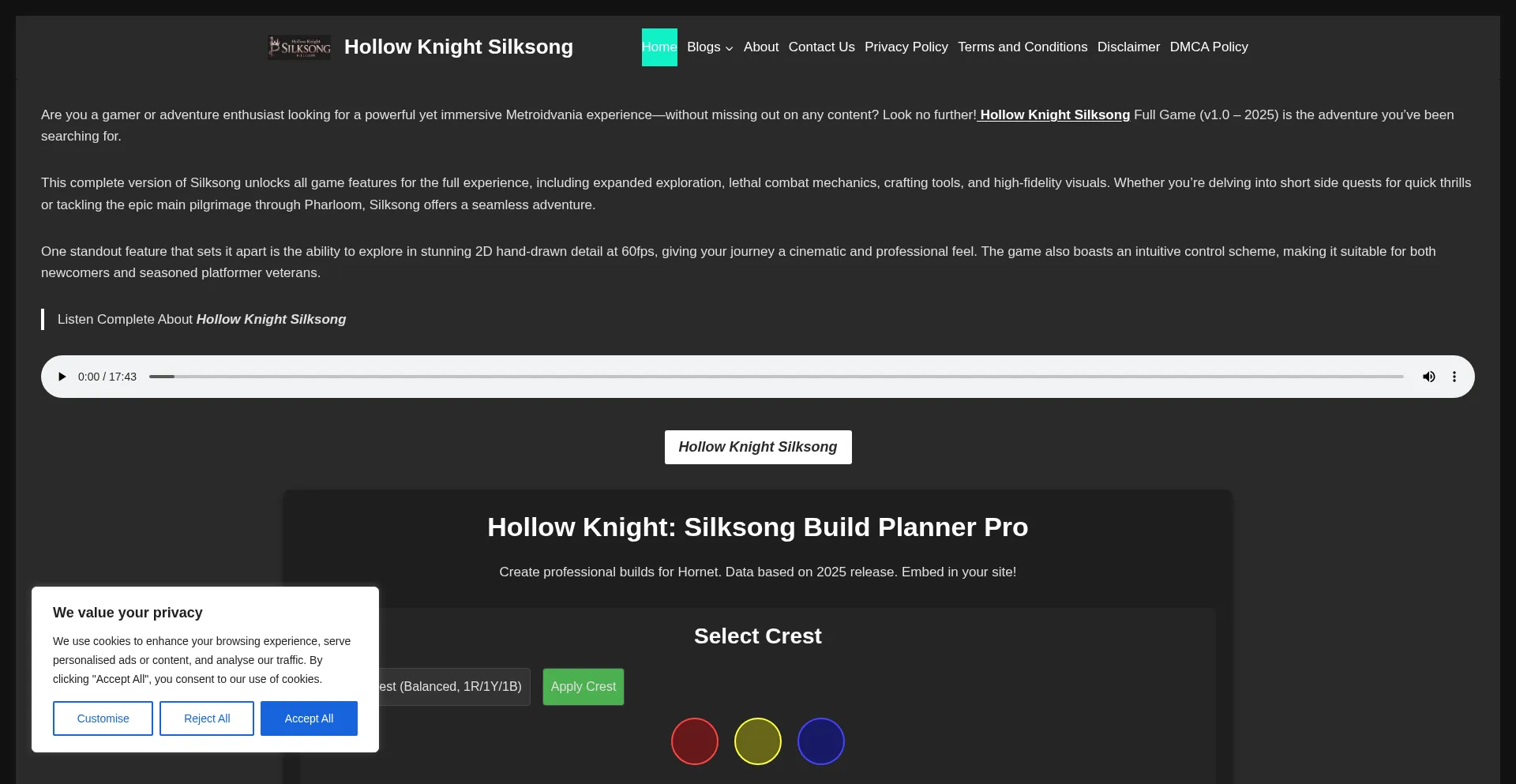 Hollowknightsilksong.blog Screenshot