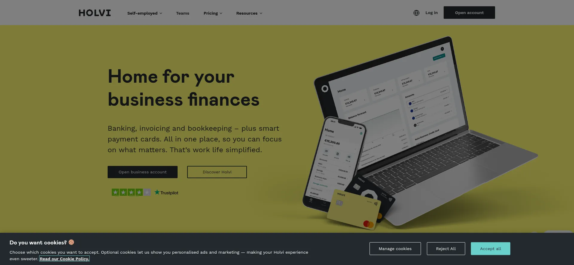 Website screenshot of Holvi.com