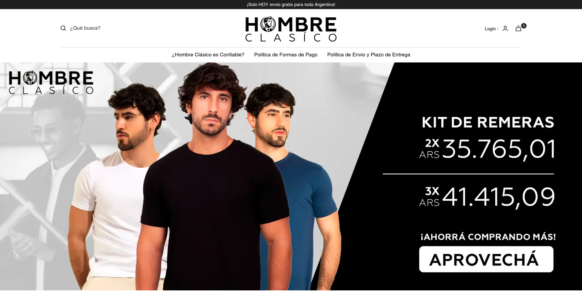 Website screenshot of Hombreclasico.com