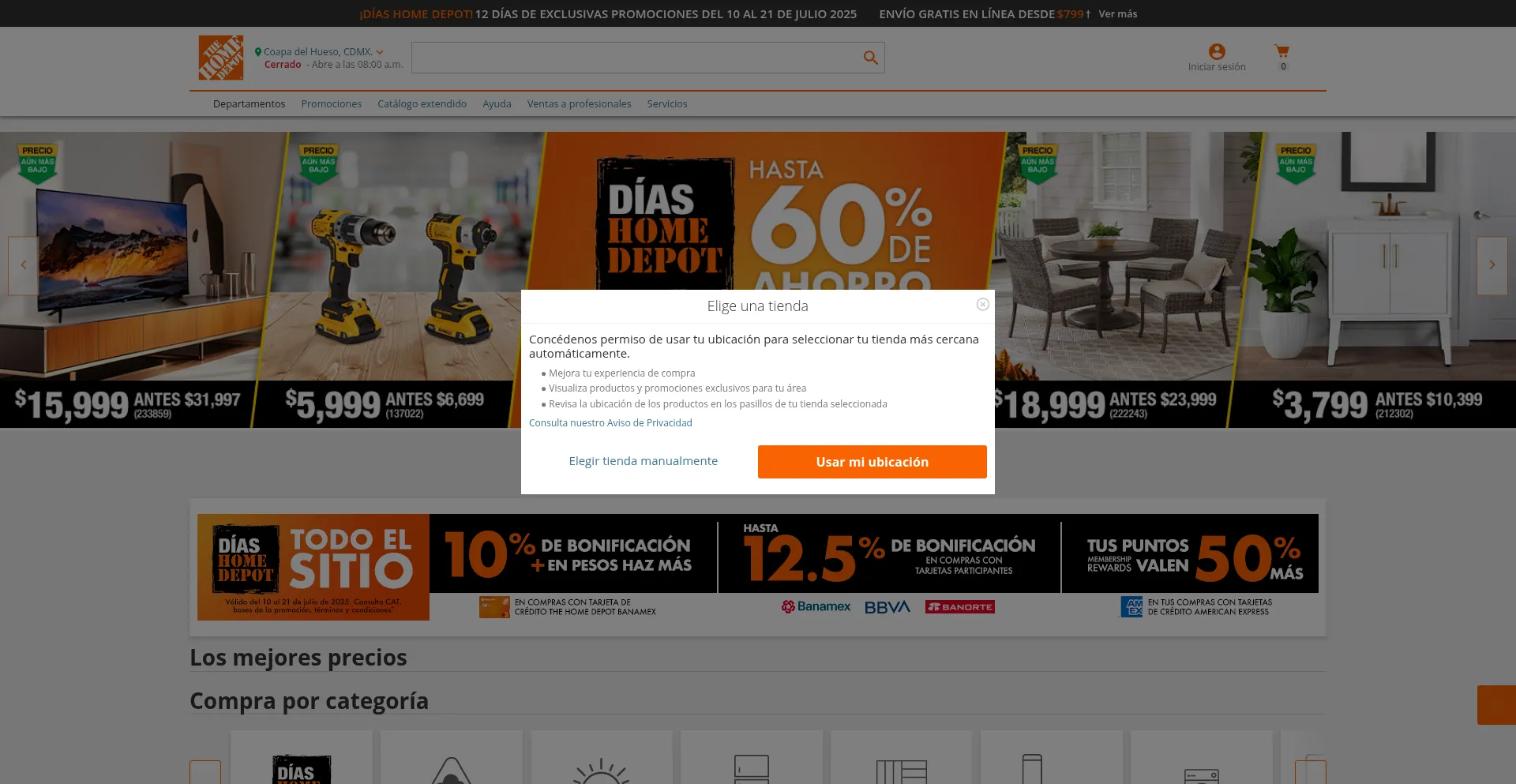 Website screenshot of Homedepot.com.mx