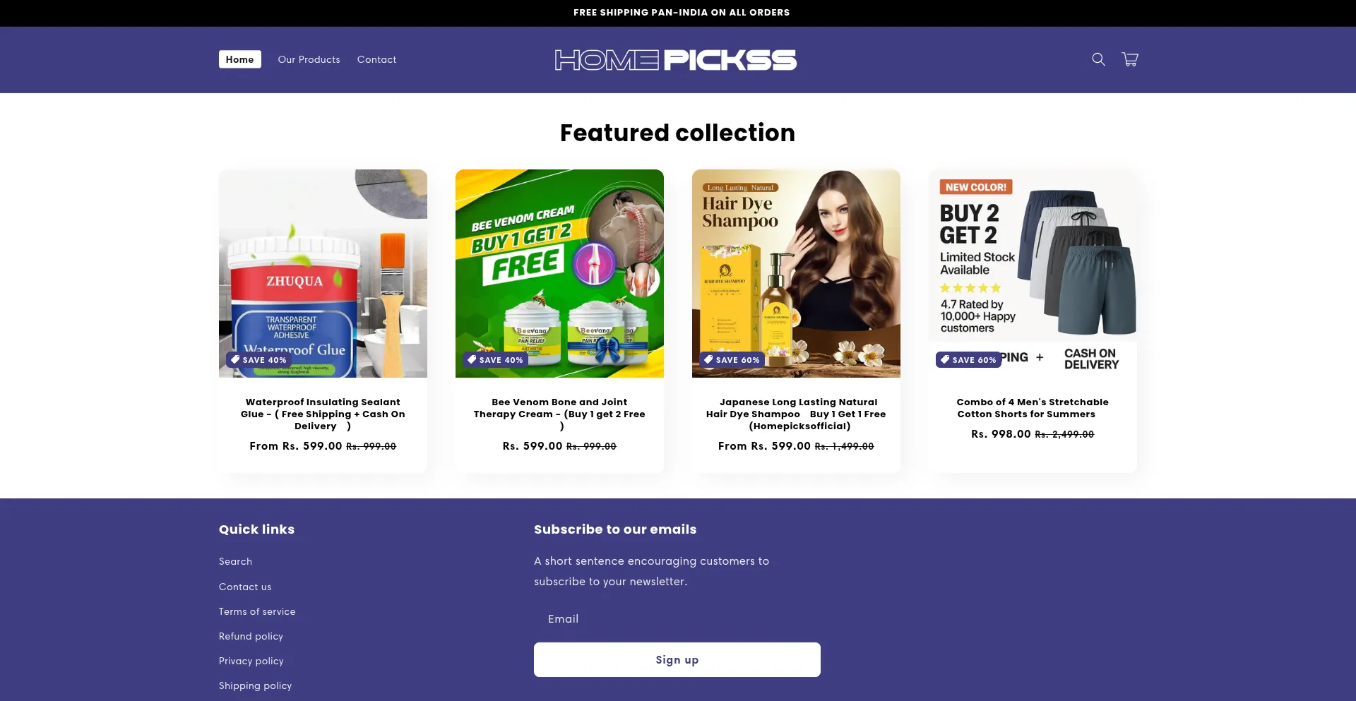 Website screenshot of Homepickss.com