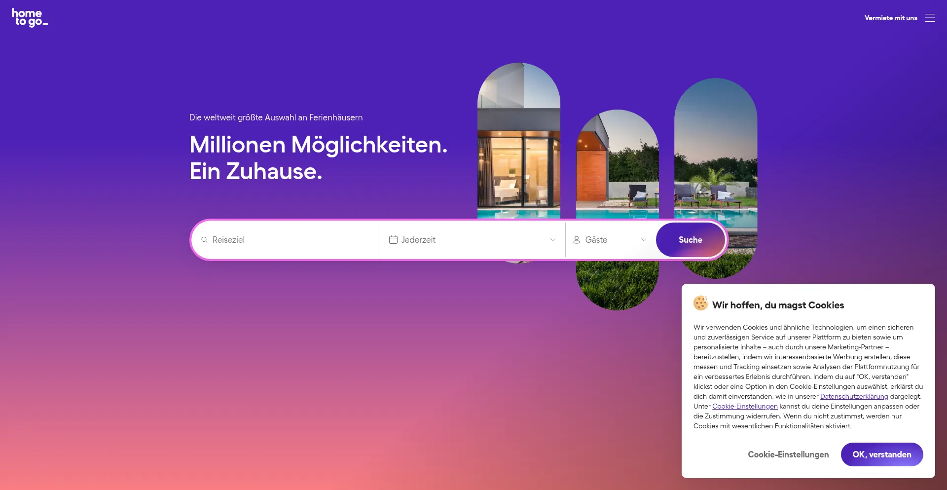 Website screenshot of Hometogo.de