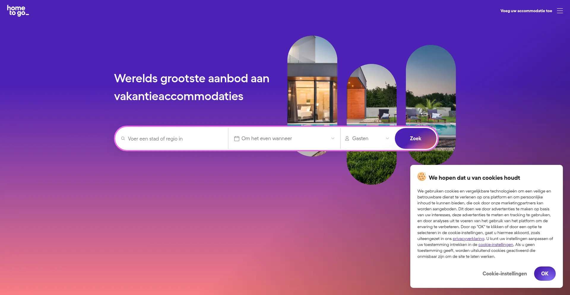 Website screenshot of Hometogo.nl