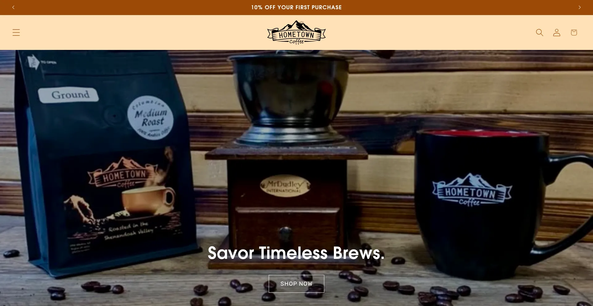 Website screenshot of Hometowncoffee.shop