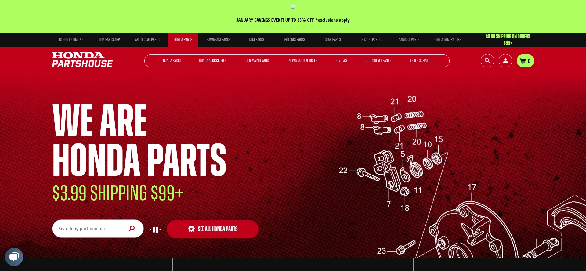 Website screenshot of Hondapartshouse.com