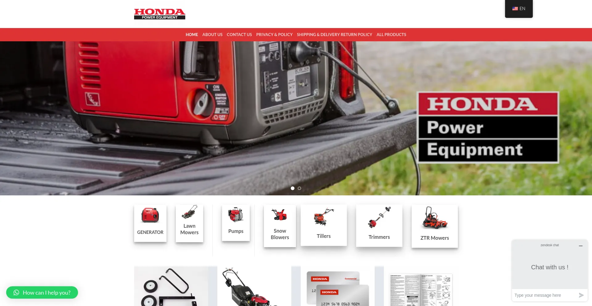 Website screenshot of Hondapwerequipment.com