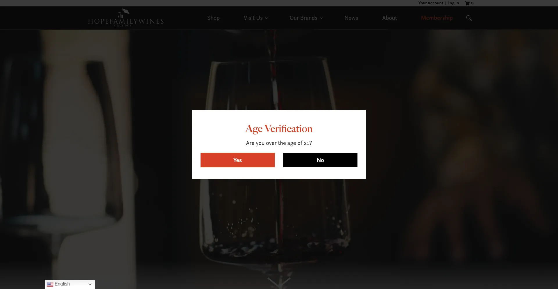 Website screenshot of Hopefamilywines.com