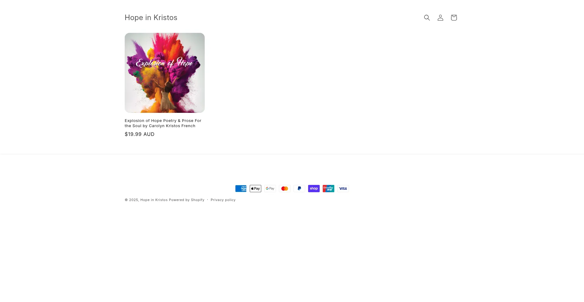 Website screenshot of Hopeinkristos.myshopify.com