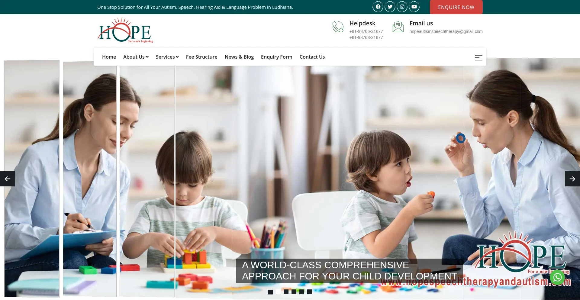 Website screenshot of Hopespeechtherapyandautism.com