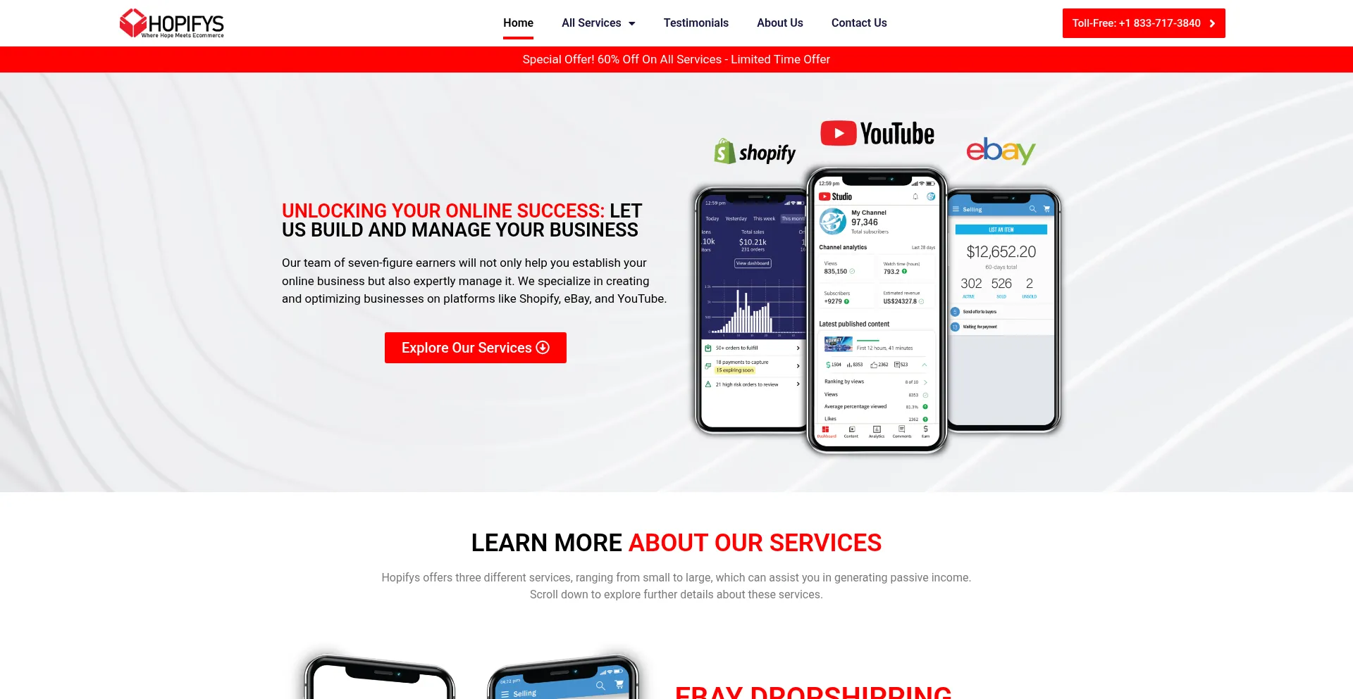 Website screenshot of Hopifys.com