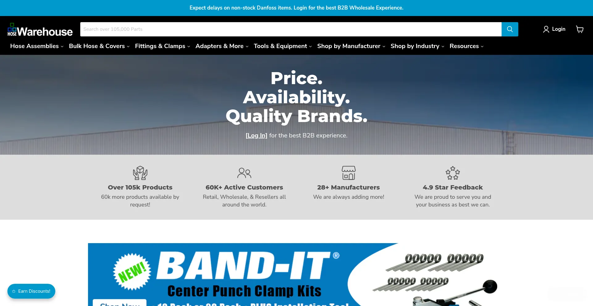 Website screenshot of Hosewarehouse.com