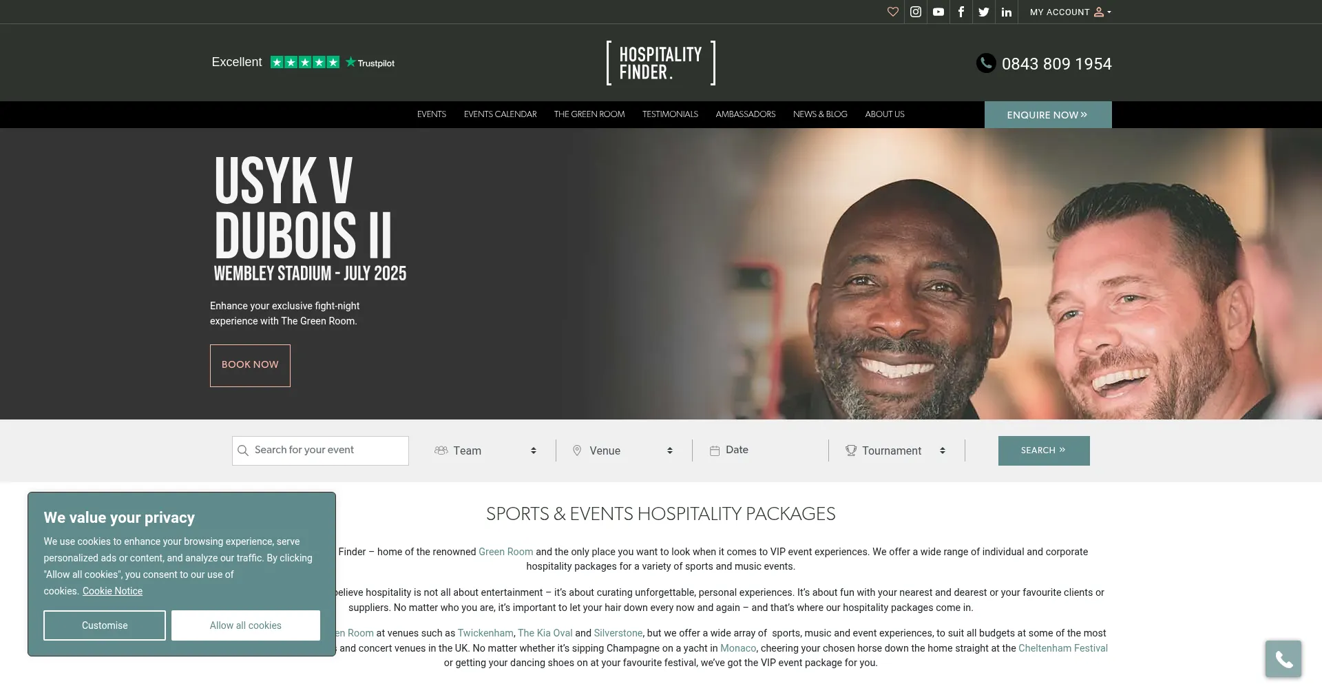 Website screenshot of Hospitalityfinder.co.uk