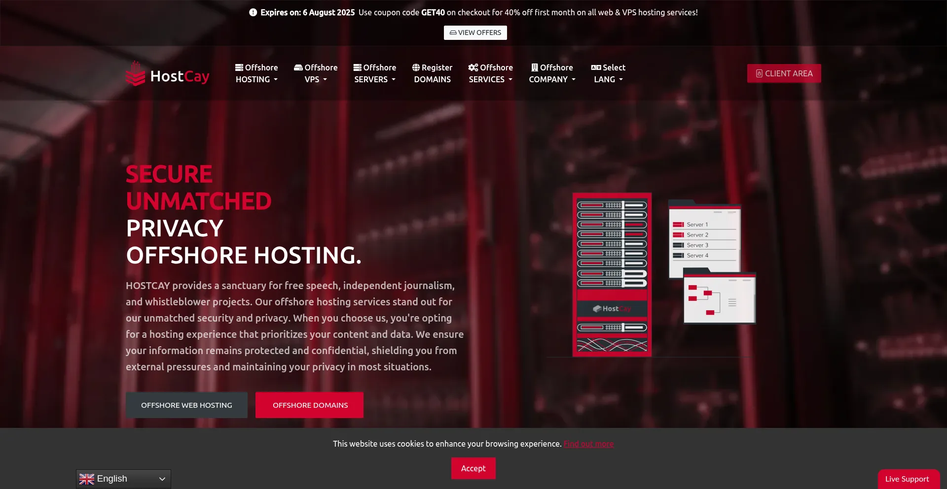 Website screenshot of Hostcay.com