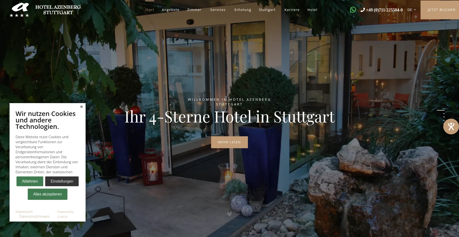 Website screenshot of Hotelazenberg.de