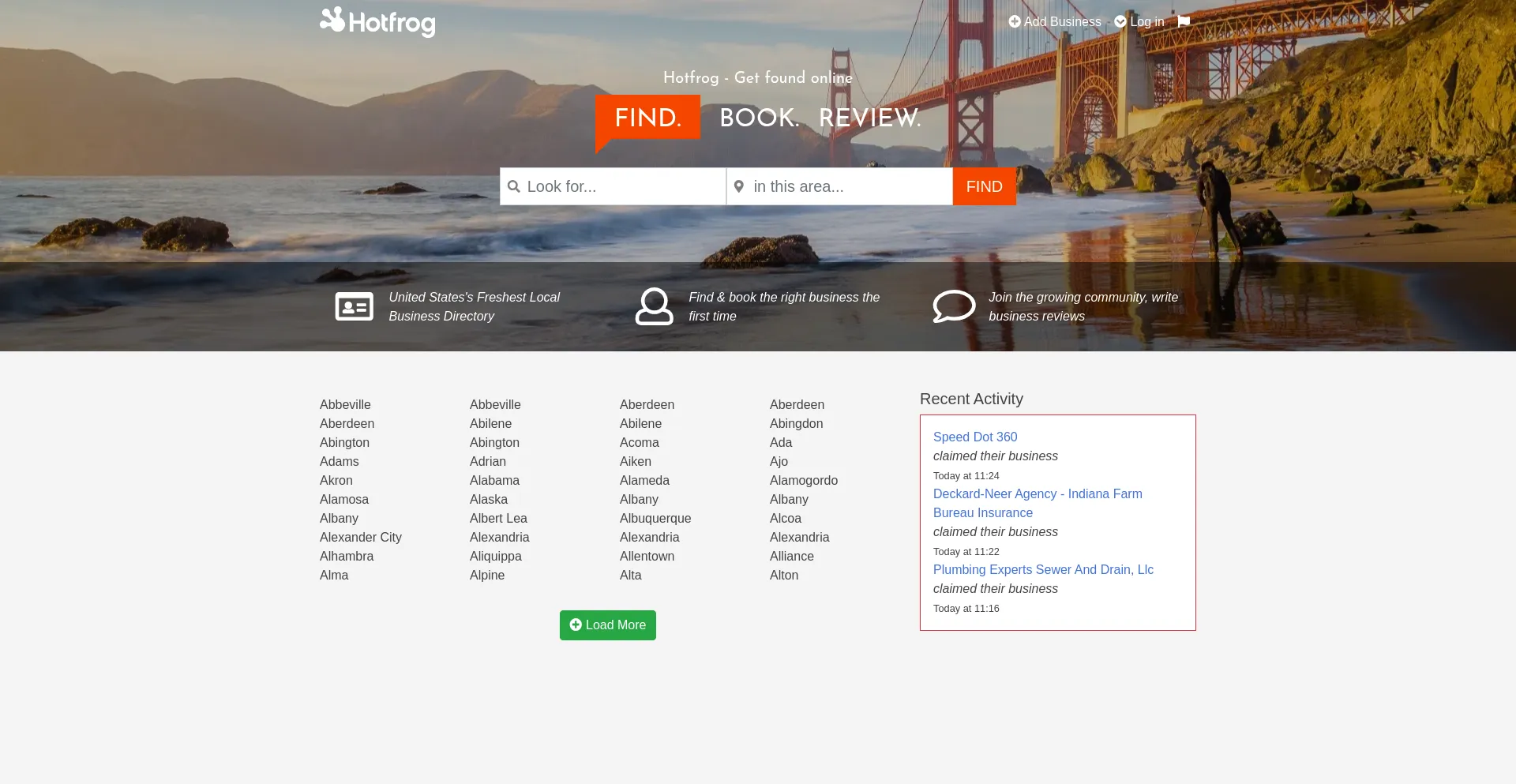 Website screenshot of Hotfrog.com