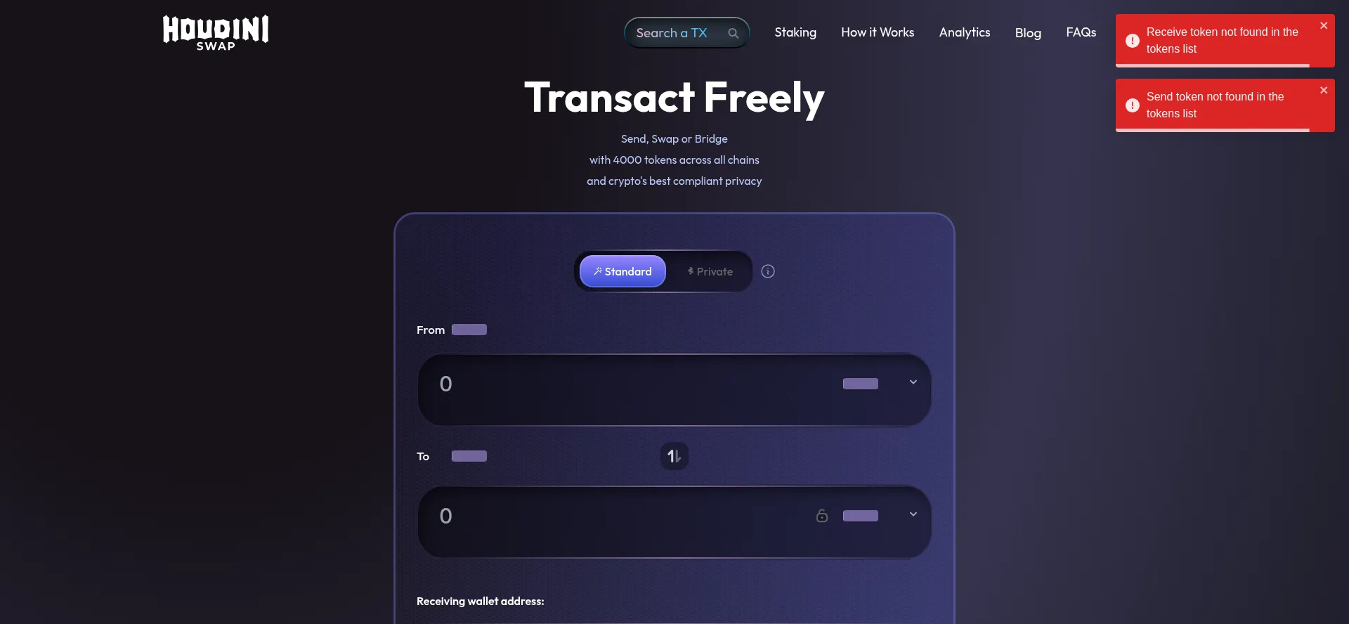 Houdiniswap.com Screenshot