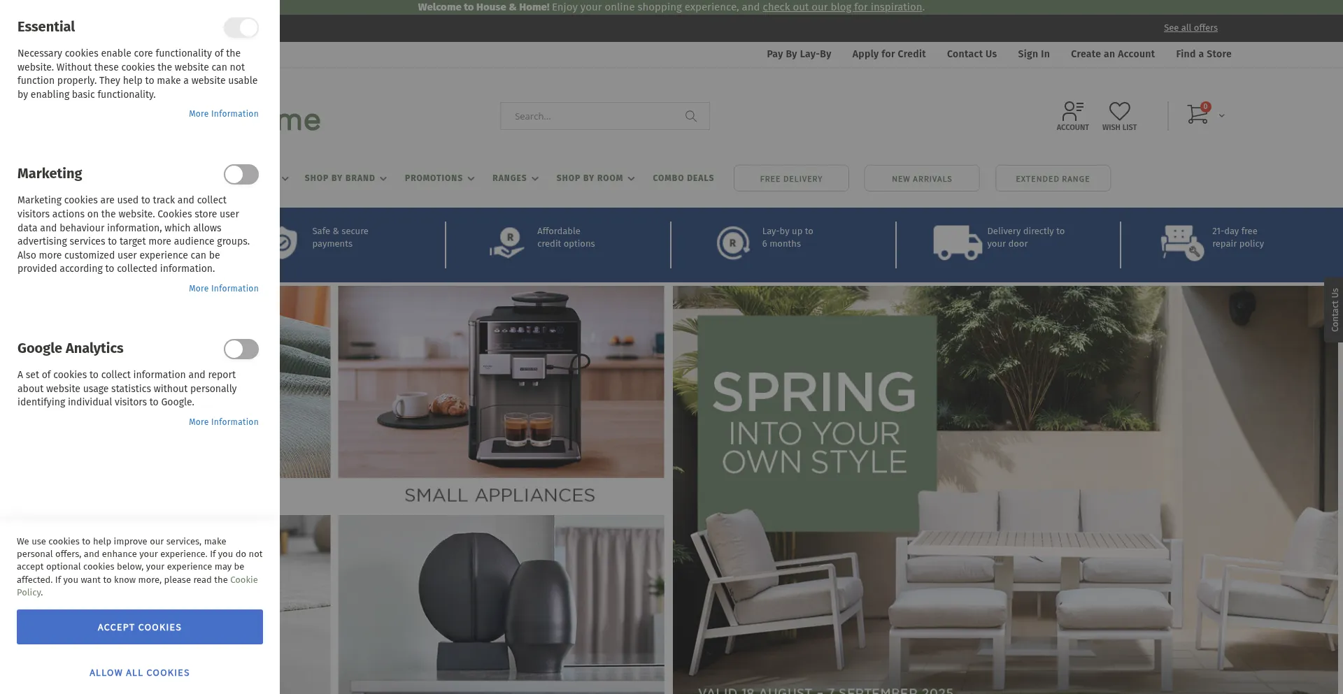 Website screenshot of Houseandhome.co.za