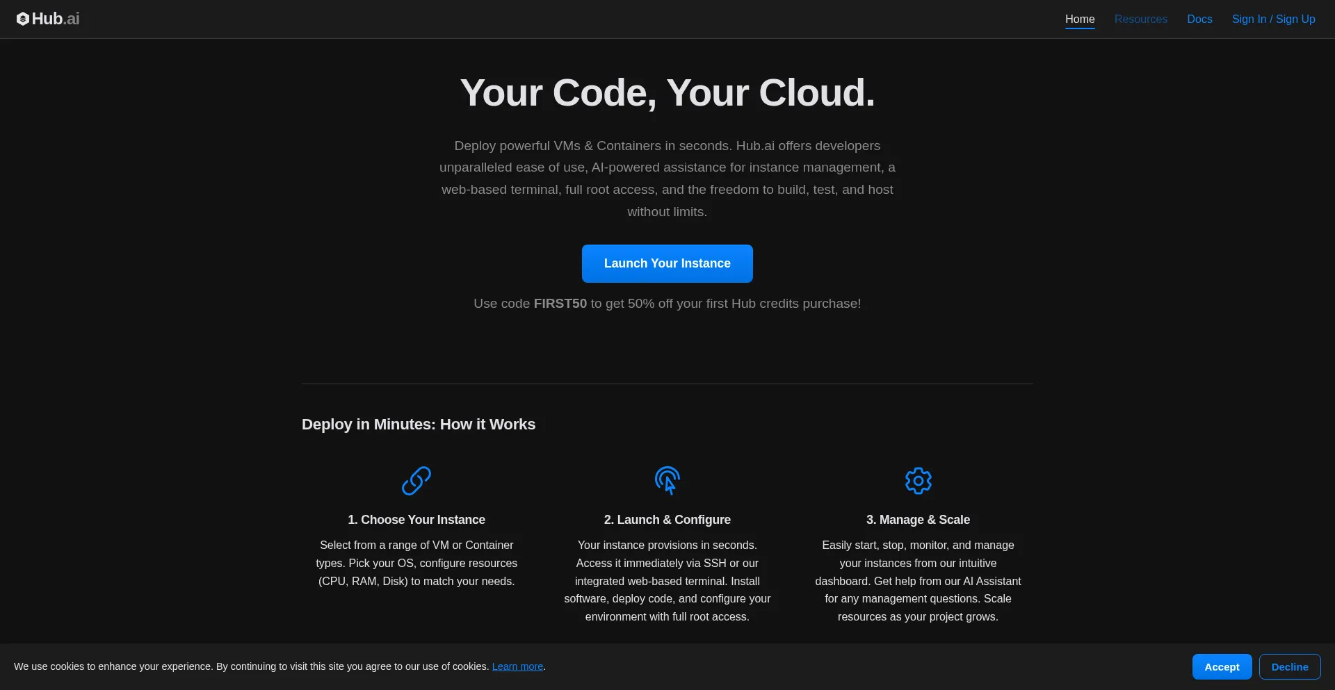 Website screenshot of Hub.ai