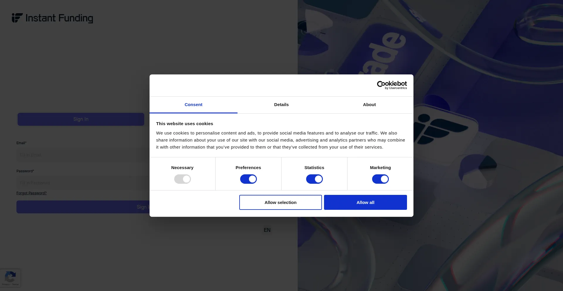 Website screenshot of Hub.instantfunding.com