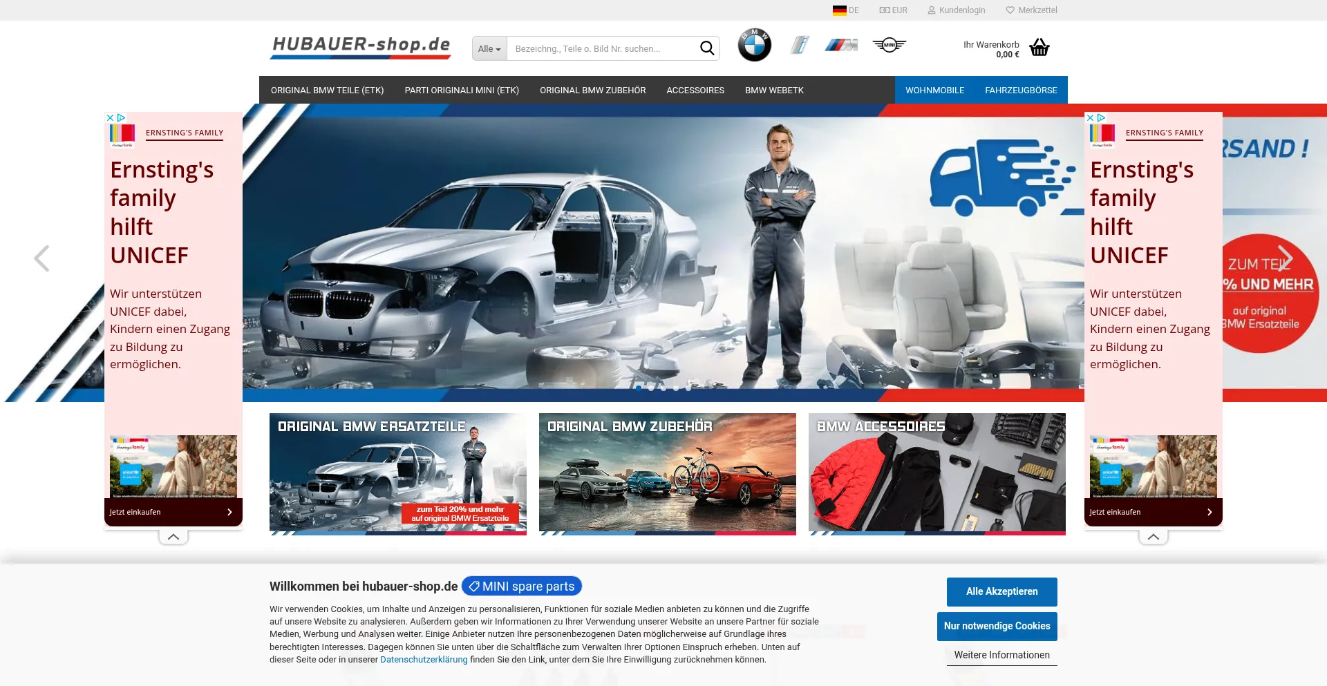 Website screenshot of Hubauer-shop.de