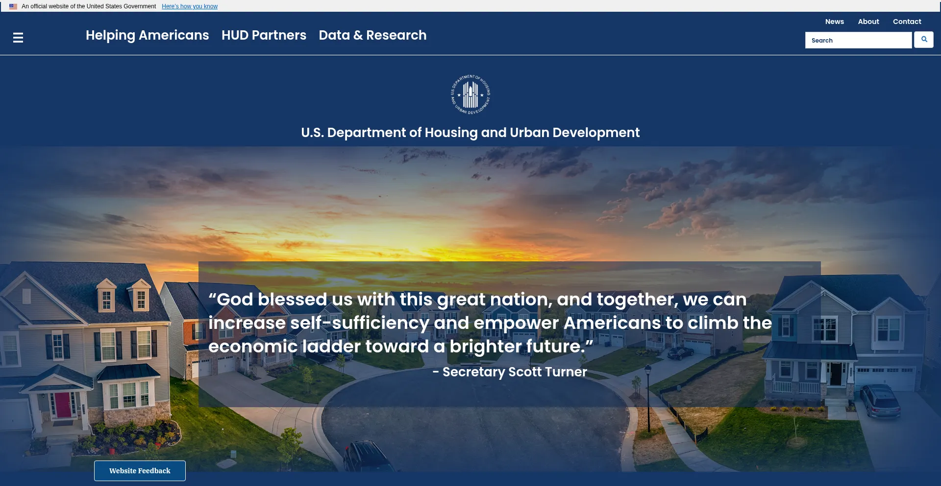 Website screenshot of Hud.gov