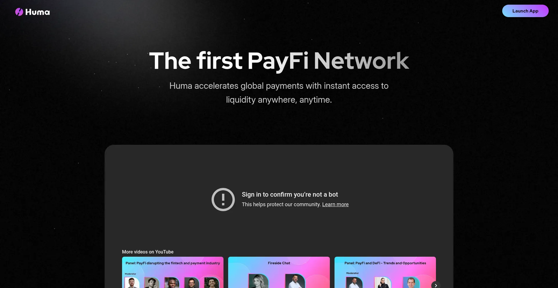 Website screenshot of Huma.finance