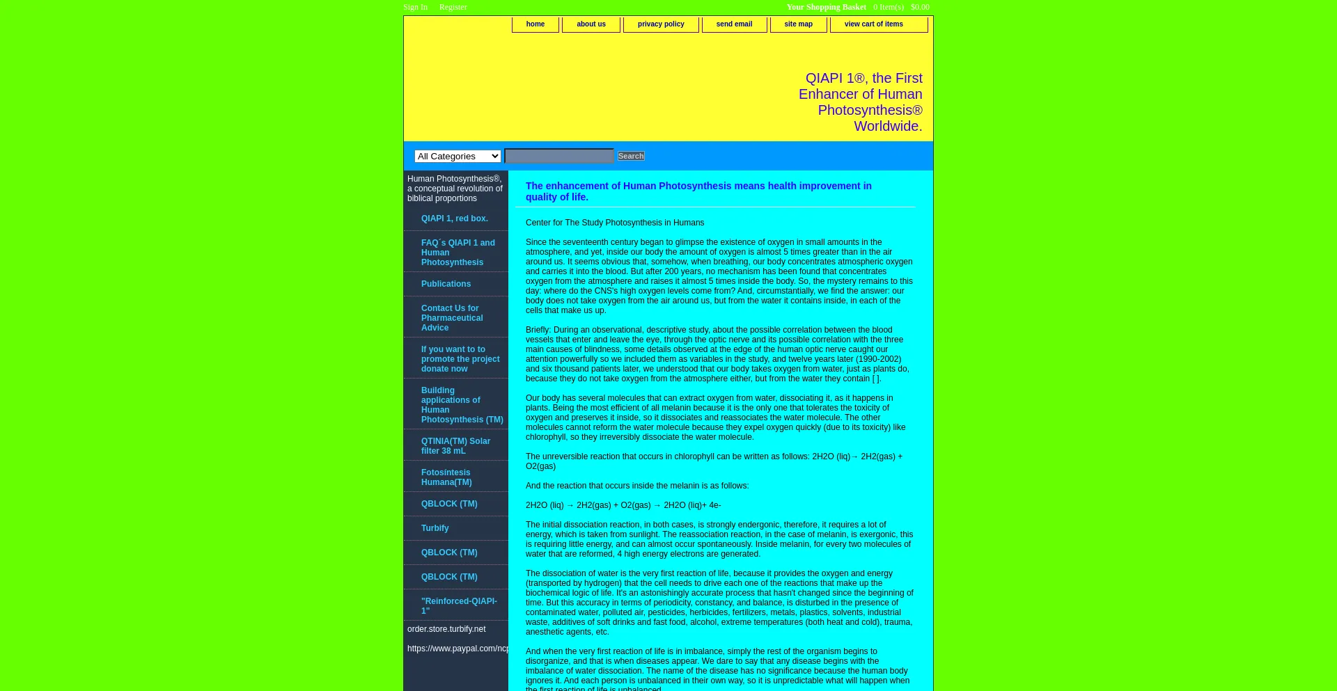 Website screenshot of Humanphotosynthesis.com