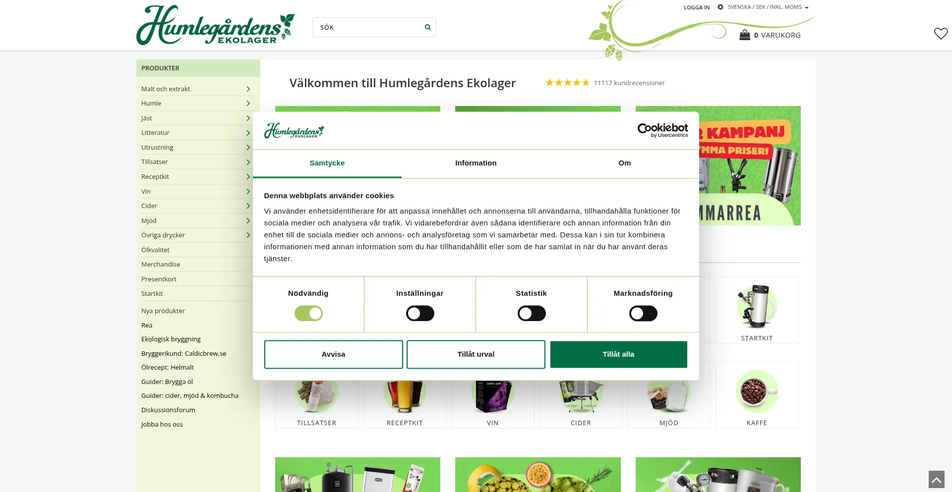 Website screenshot of Humle.se
