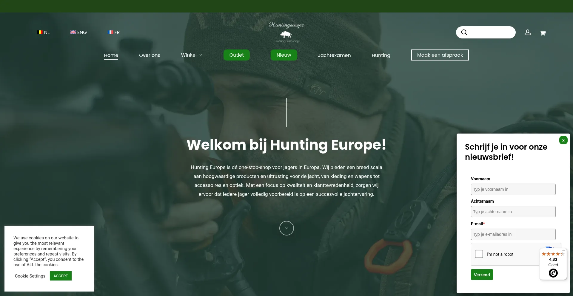 Website screenshot of Huntingeurope.be