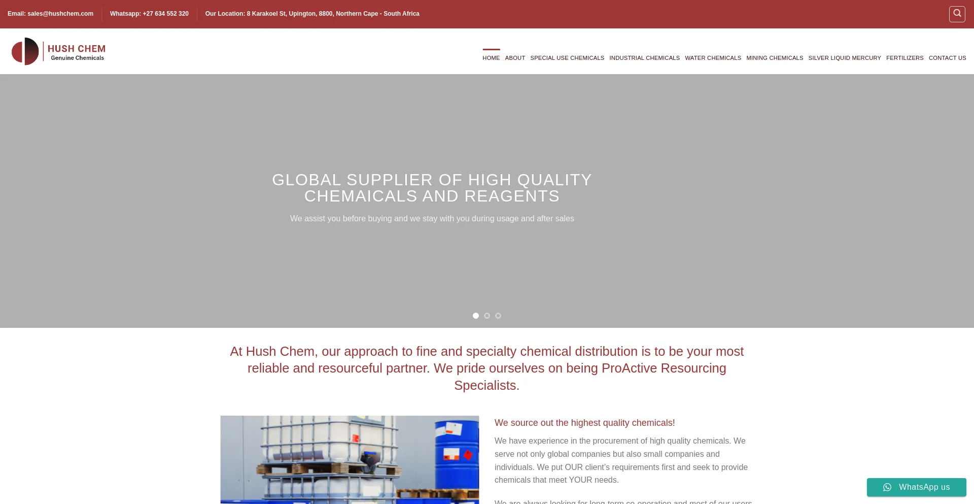 Website screenshot of Hushchem.com