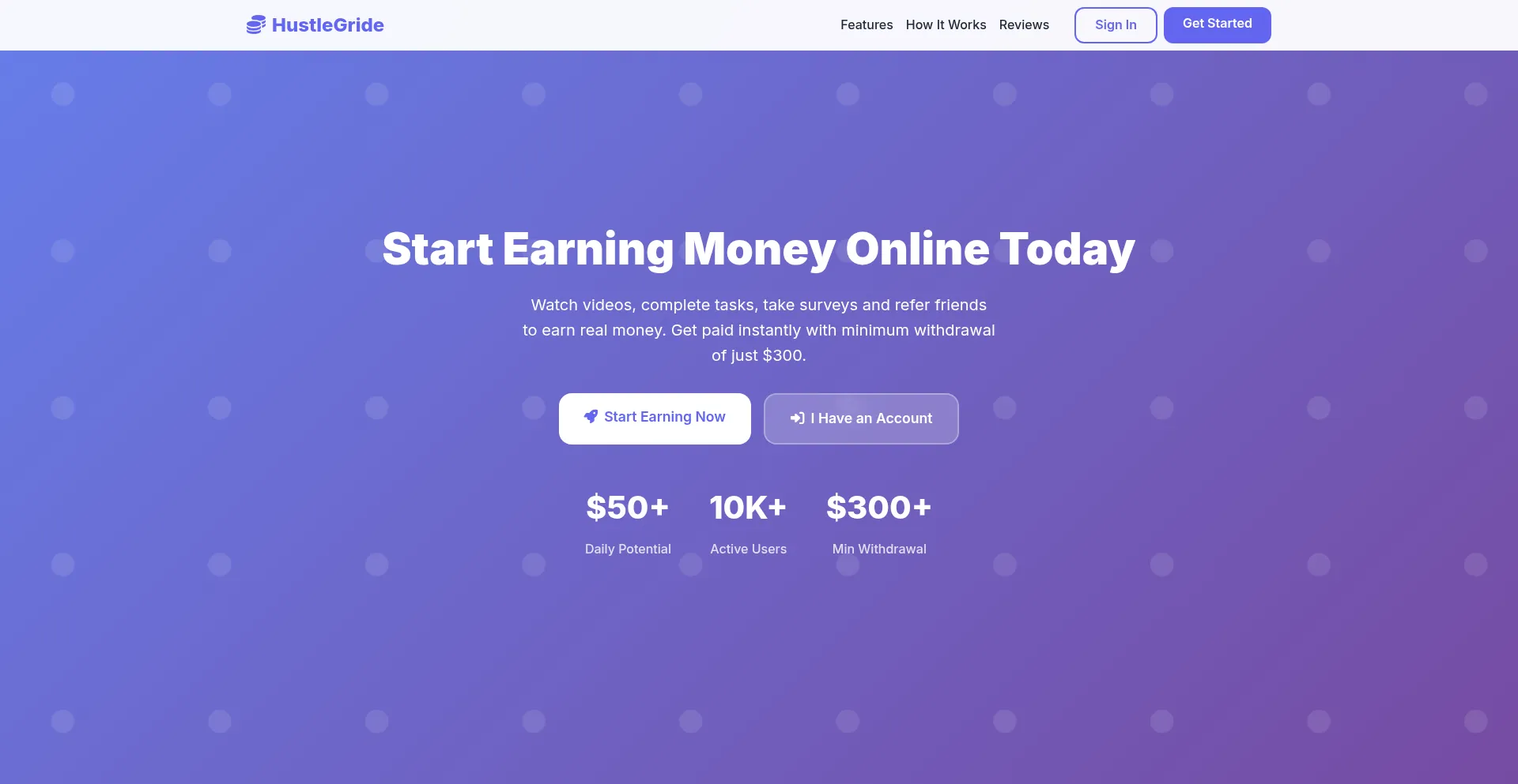 Website screenshot of Hustlegride.com