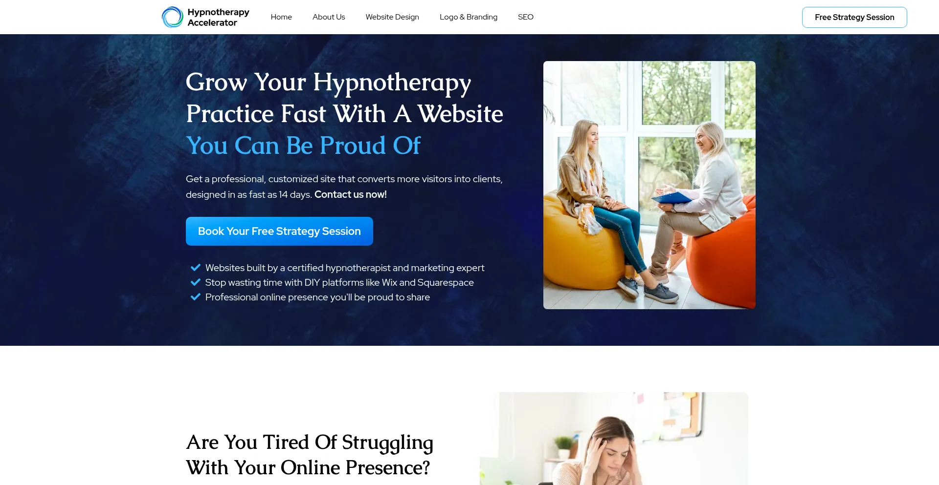 Website screenshot of Hypnotherapyaccelerator.com