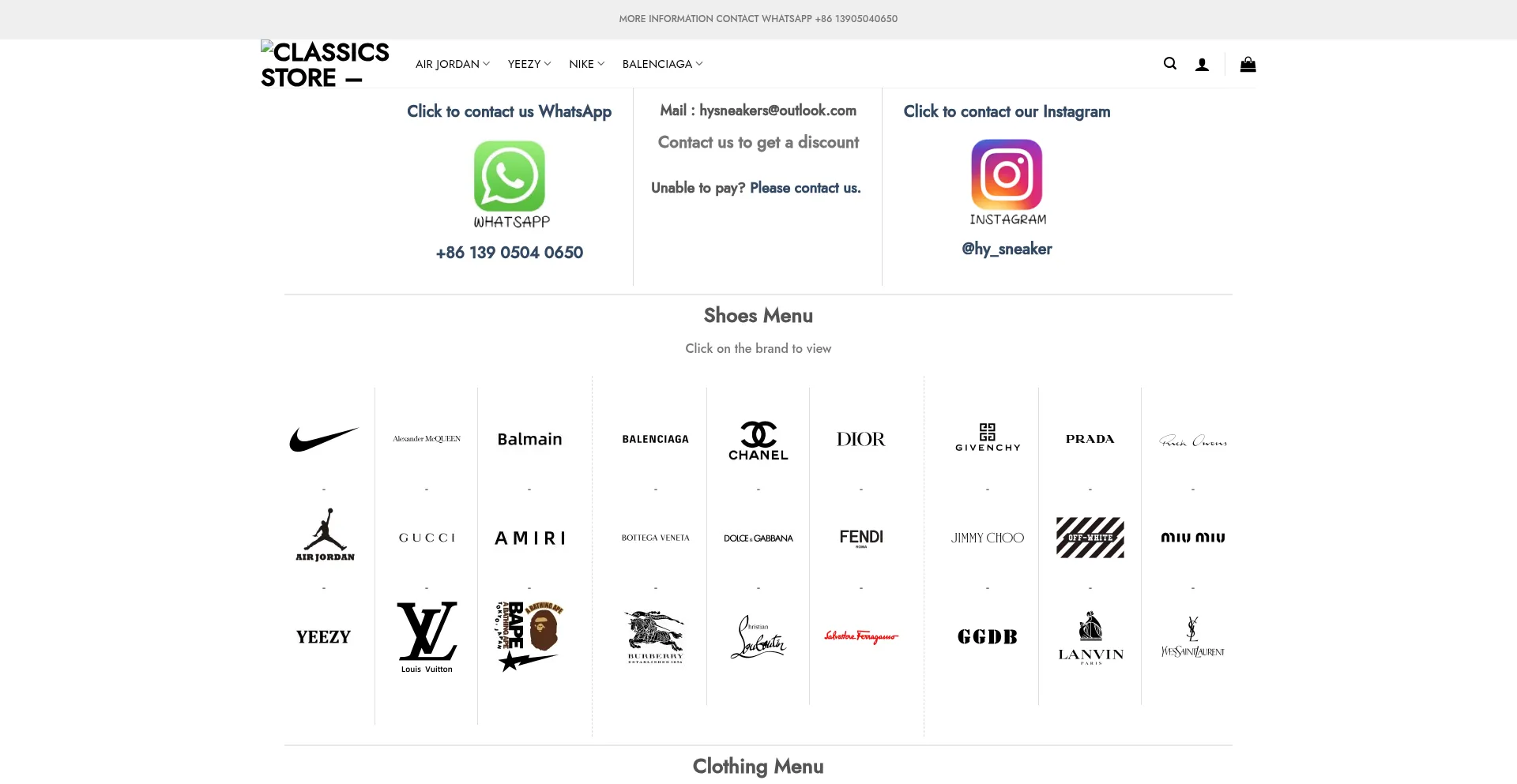 Website screenshot of Hysneaker.shop