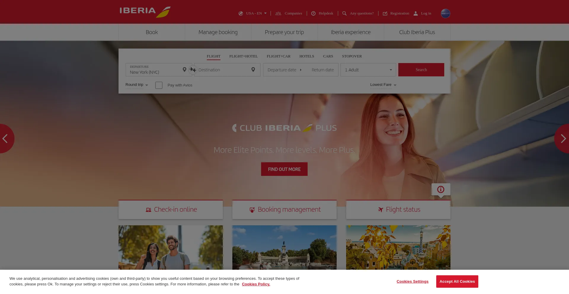 Website screenshot of Iberia.com