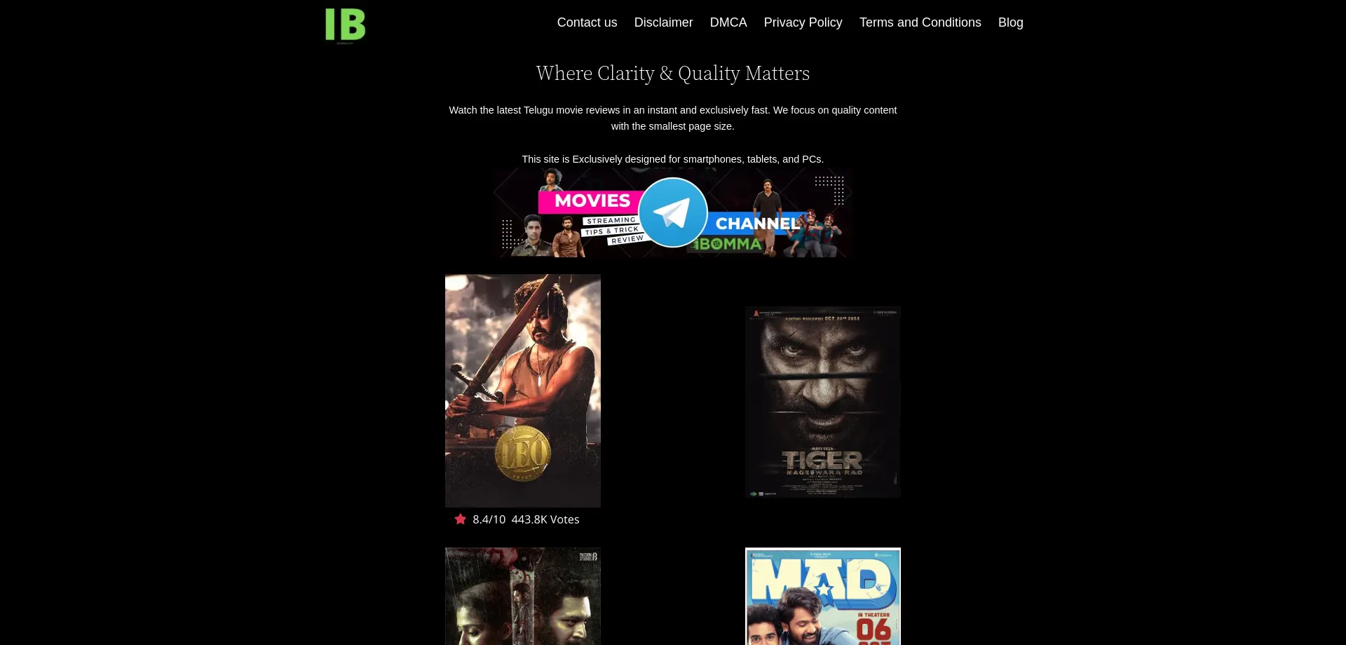 Website screenshot of Ibomma.app