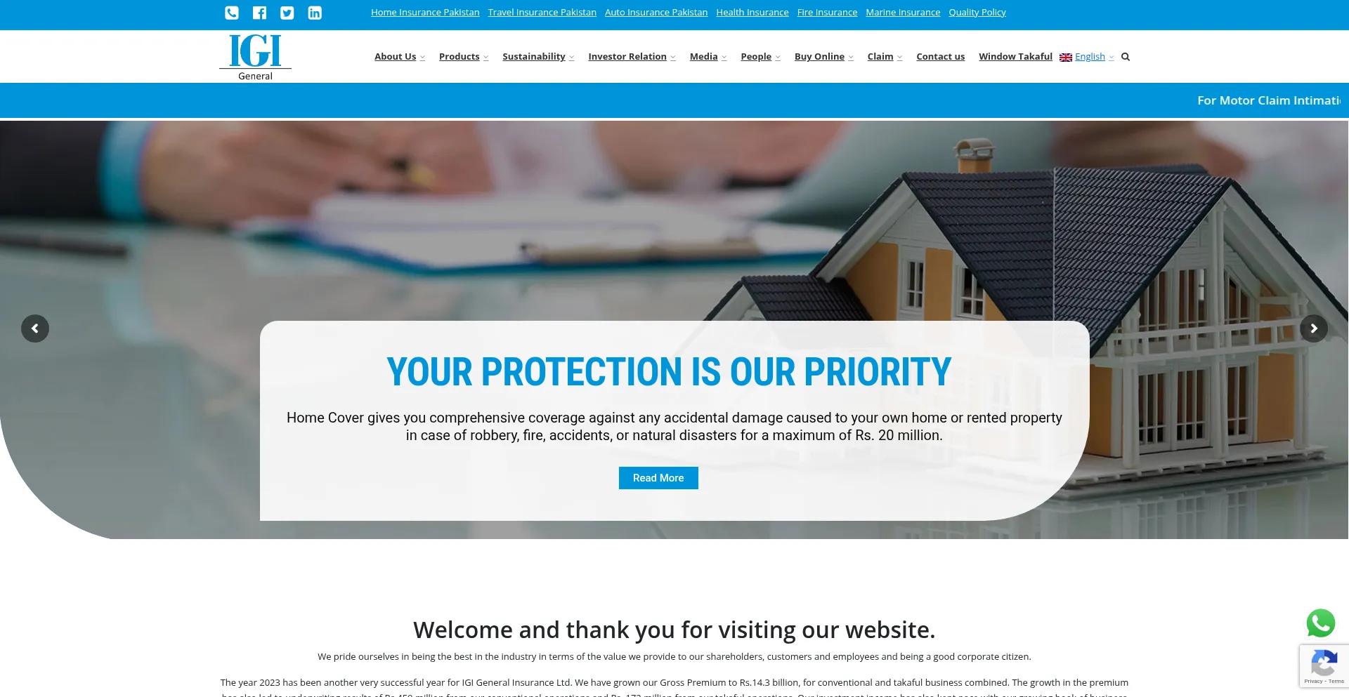 Website screenshot of Igiinsurance.com.pk
