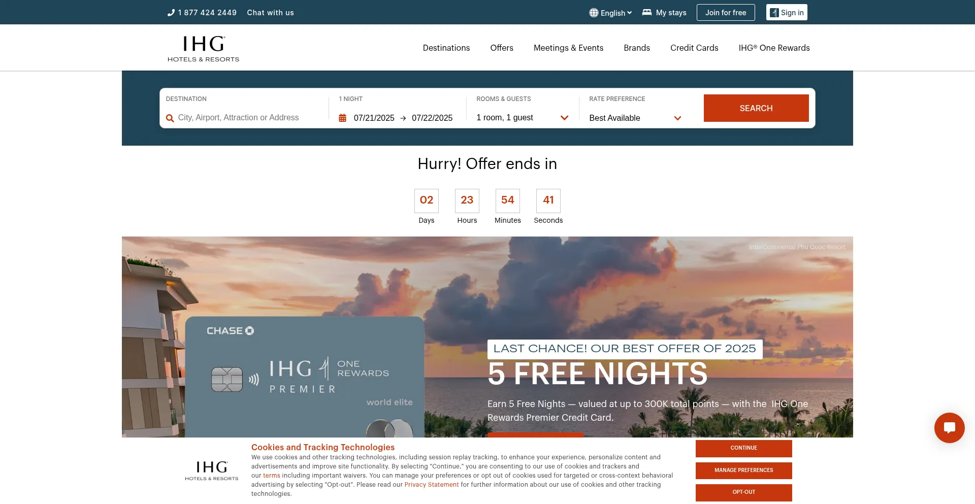 Website screenshot of Ihg.com
