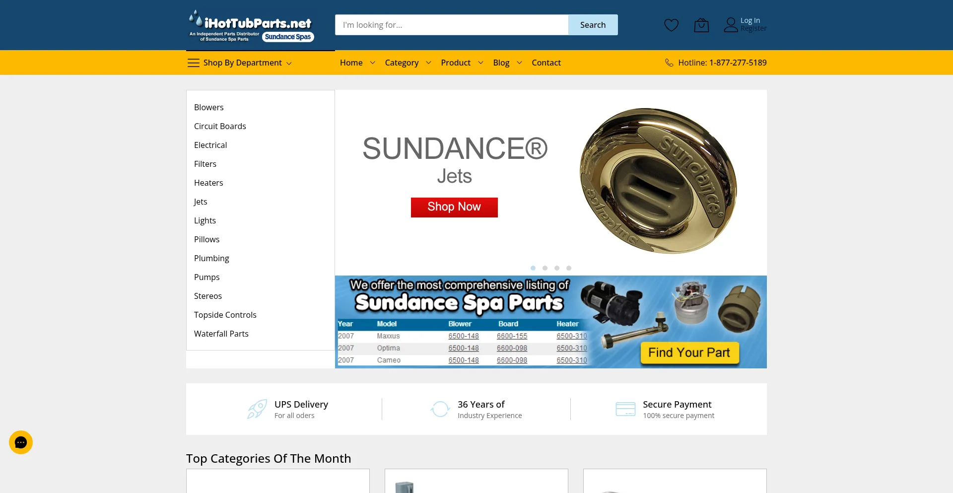 Website screenshot of Ihottubparts.net