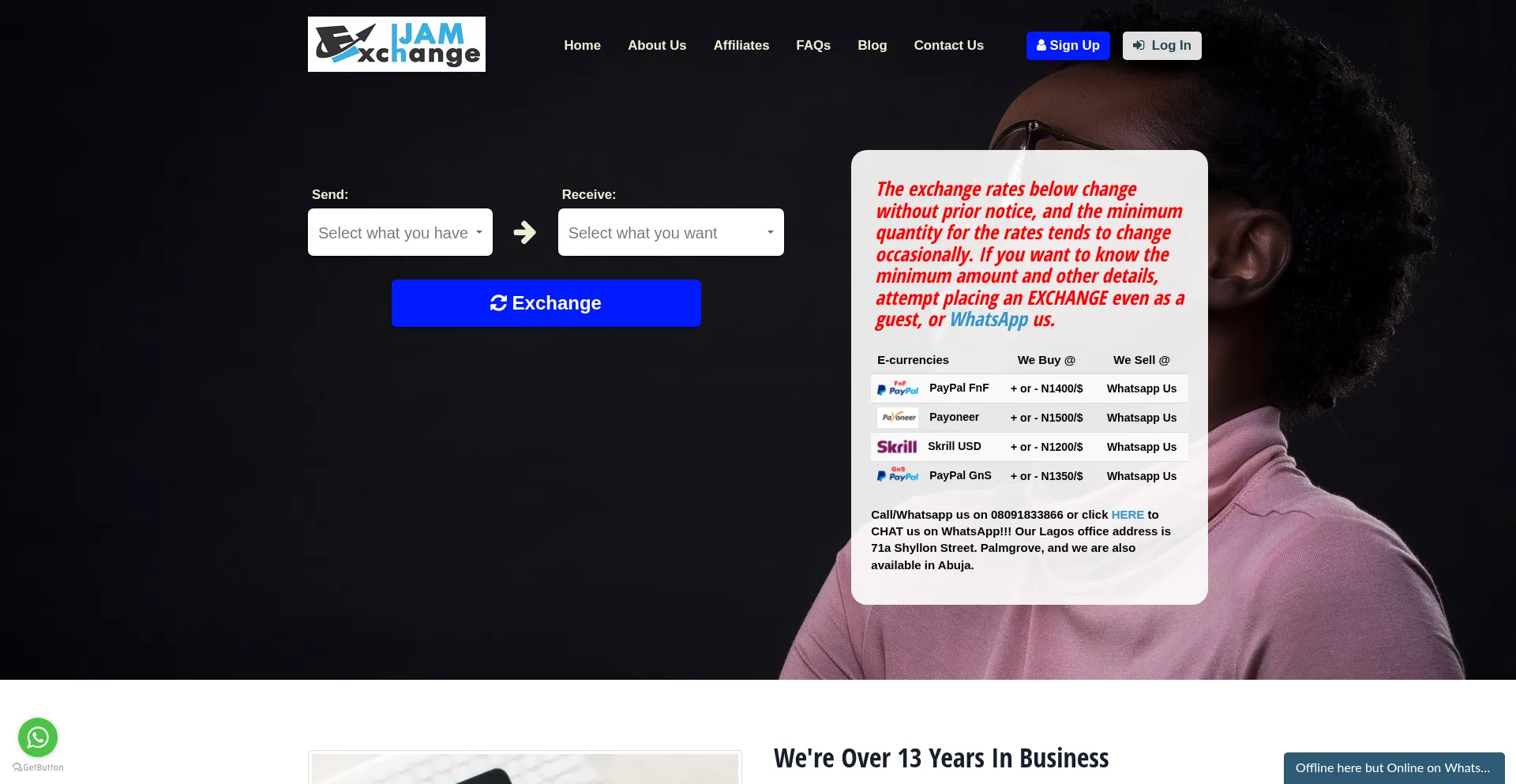 Website screenshot of Ijamexchange.ng