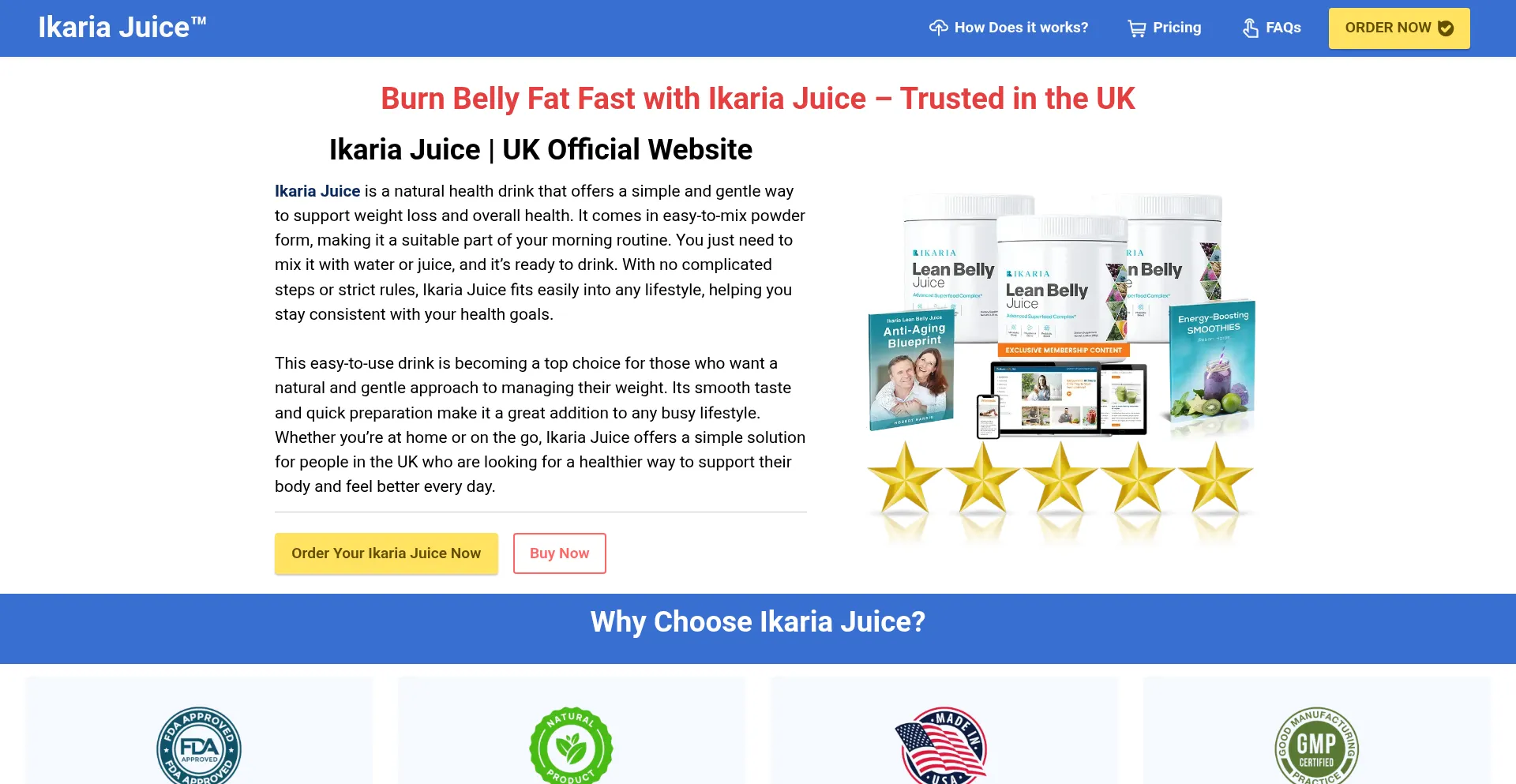 Website screenshot of Ikariajuice.co.uk