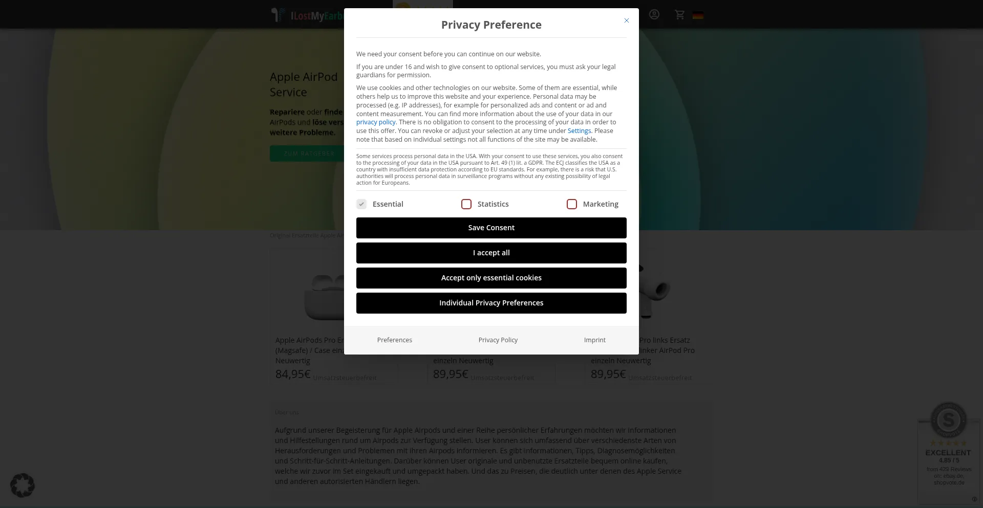 Website screenshot of Ilostmyearbud.com