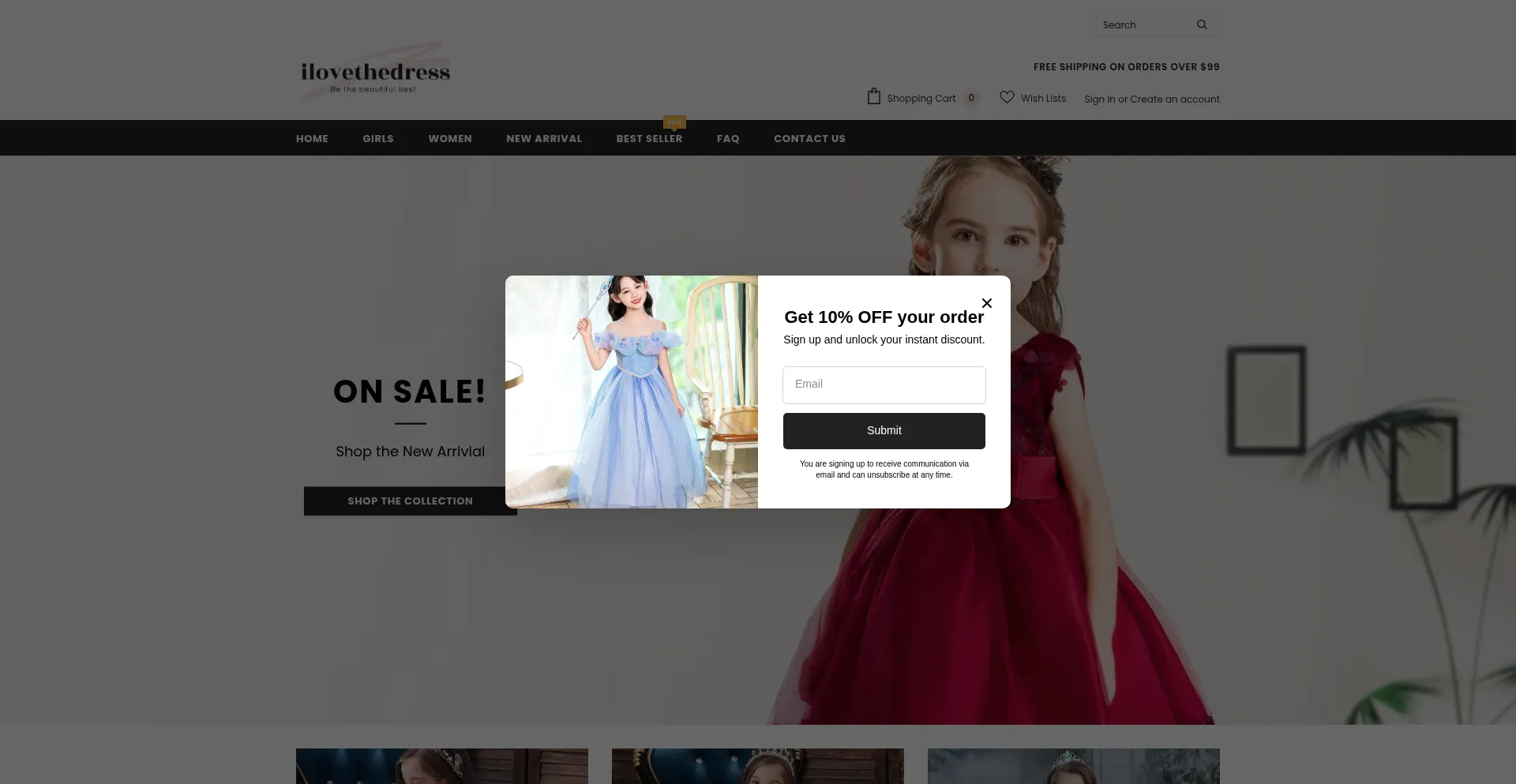 Website screenshot of Ilovethedress.com