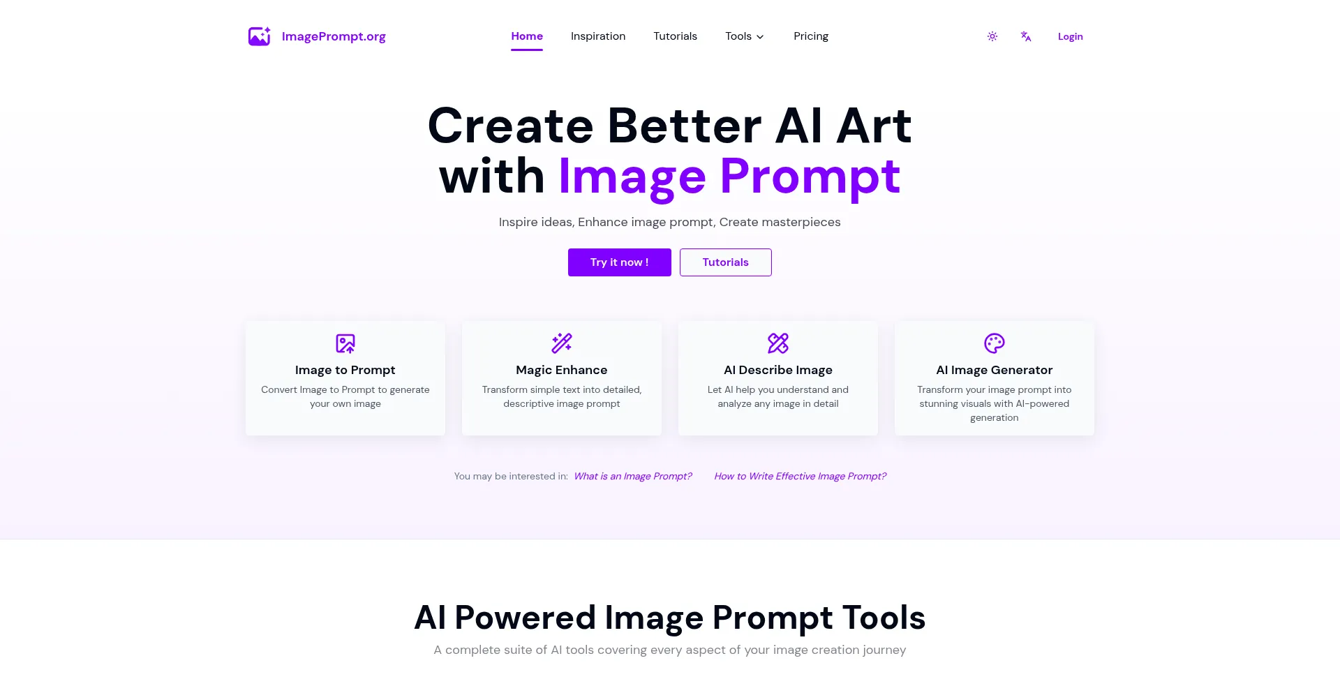 Website screenshot of Imageprompt.org